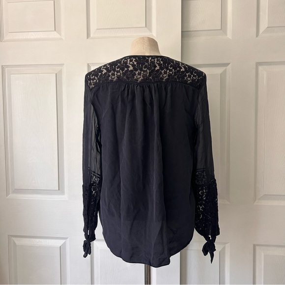 Rebecca Taylor 100% Silk Navy Sheer Lace Blouse 12 - Picture 4 of 4
